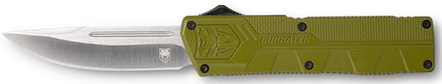 CobraTec Knives ODCTLWDNS Lightweight  3.25" OTF Drop Point Plain D2 Steel Blade/OD Green Aluminum Handle Includes Pocket Clip