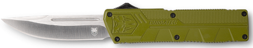CobraTec Knives ODCTLWDNS Lightweight  3.25" OTF Drop Point Plain D2 Steel Blade/OD Green Aluminum Handle Includes Pocket Clip