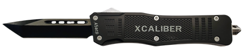 Xcaliber Knife Company  45 ACP  Large 3.80" OTF Tanto Plain Black 440C SS Blade, 5.30" Steel Handle