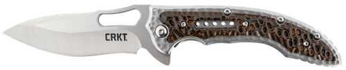 CRKT 5470 Fossil  3.96" Folding Drop Point Plain Satin 8Cr13MoV SS Blade/ Brown G10/SS Handle Includes Pocket Clip