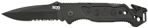 S.O.G SOGFF25CP Escape  3.40" Folding Clip Point Part Serrated Black Hardcased 9Cr18MoV SS Blade Black Anodized Aluminum Handle Includes Belt Clip