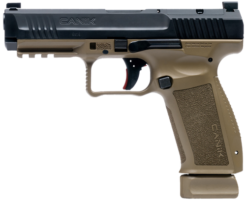Canik HG6652N Mete SFT 9mm Luger 10+1 4.46" Black Nitride Steel Barrel, Black Cerakote Optic Ready/Serrated Steel Slide, Flat Dark Earth Polymer Frame w/Picatinny Rail, Interchangeable Backstrap Grip