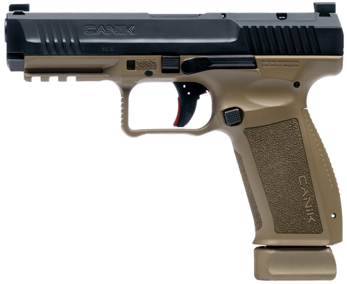 Canik HG6652N Mete SFT 9mm Luger 10+1 4.46" Black Nitride Steel Barrel, Black Cerakote Optic Ready/Serrated Steel Slide, Flat Dark Earth Polymer Frame w/Picatinny Rail, Interchangeable Backstrap Grip