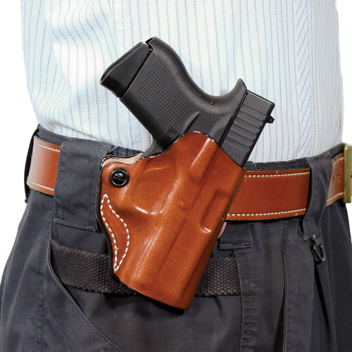 DeSantis Gunhide 019TA9PZ0 Mini Scabbard  OWB Tan Leather Belt Slide Fits Springfield Hellcat OSP Right Hand
