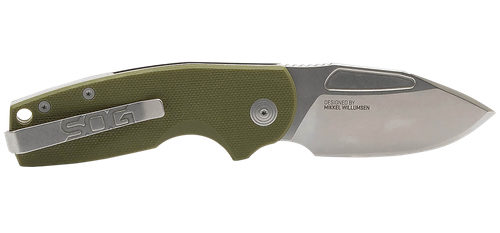 S.O.G SOG16030157 Stout SJ 2.60" Folding Clip Point Plain Stonewashed Cryo D2 Steel Blade/ Olive Drab Textured G10 Handle Includes Belt Clip