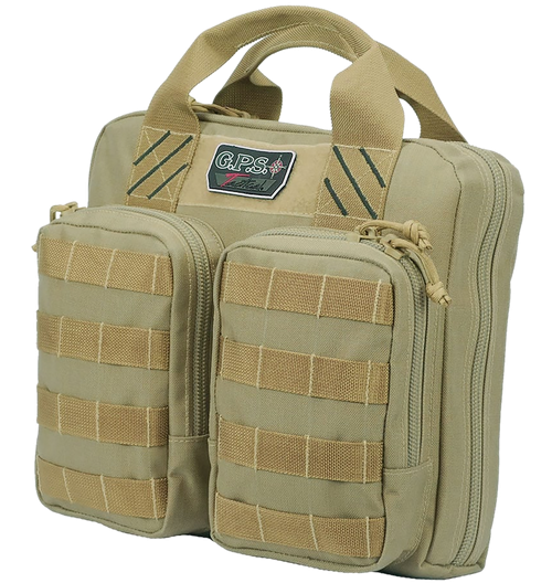 GPS Bags T1411PCT Tactical Double +2 Tan 1000D Nylon Teflon Coating Holds 4 Handguns