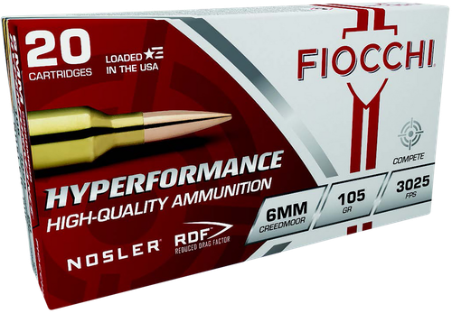 Fiocchi 6CMRD Hyperformance Match 6mmCreedmoor 105gr Nosler Reduced Drag Factor 20 Per Box/10 Case