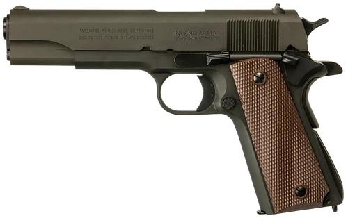 Inland MFG ILM1911 1911 A1 Government 45 ACP 7+1 5" Barrel, Black Parkerized Steel Frame w/Beavertail, Serrated Steel Slide, Wood Grip, Manual Safety