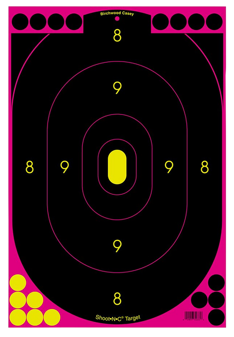 Birchwood Casey 34633 Shoot-N-C Reactive Target Self-Adhesive Paper Black/Pink 12"x18" Oval Silhouette 100 Pack