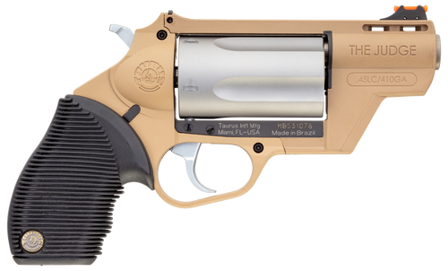 Taurus 2-441029FDE Judge Public Defender 45 Colt (LC)/410 Gauge 5rd 2.50" Flat Dark Earth Barrel & Frame Matte Stainless Cylinder Black Ribber Grip
