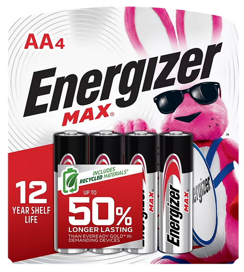 Energizer E91BP4 AA Max Silver 1.5V Alkaline, Qty (4) Single Pack
