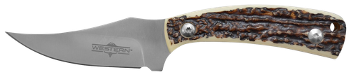 Camillus 19161 Western Crosstrail 3.25" Fixed Plain Silver 420 Steel Titanium Bonded Blade, Stag/Antler Delrin Handle, Includes Belt Loop/Sheath