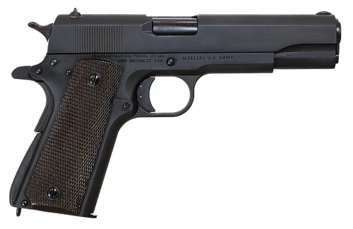 Standard Mfg  1911 Government Full Size Frame 45 ACP 7+1 5" Black Steel Barrel, Black Parkerized Steel Serrated Slide, Black Parkerized Steel Frame w/Beavertail, Textured Grip