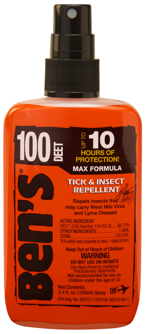 Ben's 00067080 100  Odorless Scent 3.40oz Spray Repels Ticks & Biting Insects Effective Up to 10 hrs