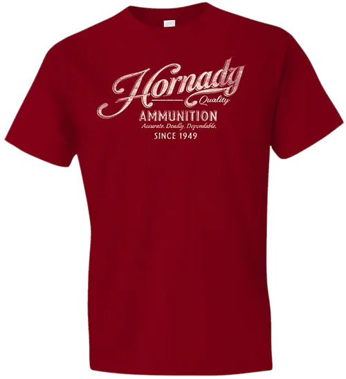 Hornady Gear 31875 Vintage Script  Red Cotton Semi-Fitted 2XL