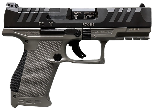 Walther Arms 2858436 PDP  Compact Frame 9mm Luger 15+1 4" Black Steel Barrel, Black Optic Ready/Serrated Steel Slide, Gray Polymer Frame w/Picatinny Rail, Textured Polymer Grip, Ambidextrous