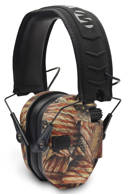 Walker's GWPRSEMBARM Razor Slim Electronic Muff 23 dB Over the Head USA Flag w/Black Polymer