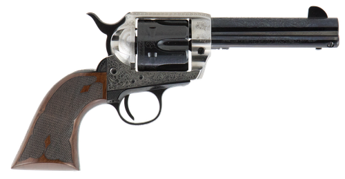 Cimarron PP410LSFW Frontier Pre-War 1896-1940 45 Colt (LC) 6 Shot, 4.75" Blued Steel Barrel, Blued Cylinder, Old Silver Engraved Steel Frame, Checkered Walnut Grip, Exposed Hammer