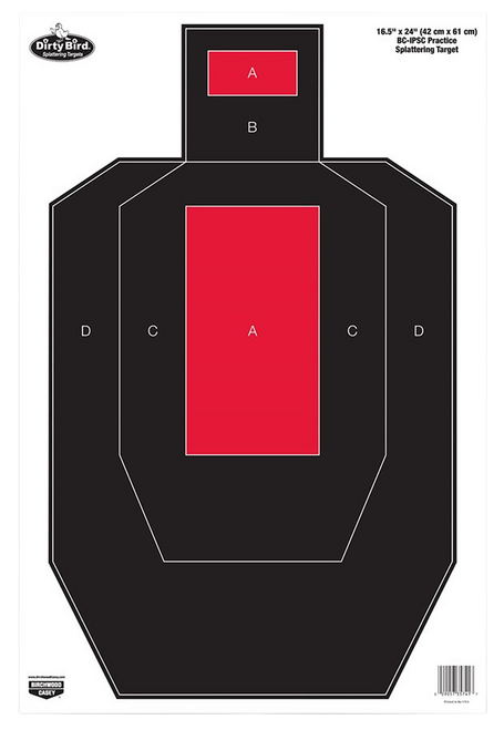 Birchwood Casey 35743 Dirty Bird  IPSC Tagboard Hanging Pistol 16.50" x 24" Black/Red White Impact Splatter 3 Per Pkg
