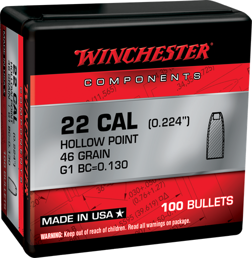 Winchester Ammo WB22HP46X Reloading Bullets  22Hornet 46gr Hollow Point 100 Per Box/10 Case