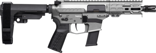 CMMG 45A150FTNG Banshee FE MkG 45 ACP 13+1 5" Black Nitride Threaded Barrel, M-LOK Handguard, Titanium Cerakote Aluminum Receiver w/Picatinny Rail, Black Polymer CMMG RipBrace, CMMG Zeroed Grip