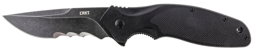 CRKT K800KKP Shenanigan  3.35" Folding Drop Point Veff Serrated Black Stonewashed 4116 Stainless Steel Blade/ Black GRN Handle Includes Pocket Clip