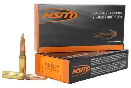 HSM 86BLK1N   8.6Blackout 300gr Hollow Point Boat Tail 20 Per Box/25 Case