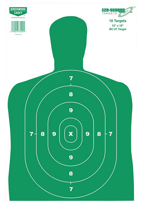 Birchwood Casey 37010 EZE-Scorer BC-27 Silhouette Paper Target 12" x 18" 100 Per Pkg