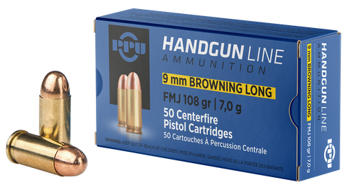 PPU PPH9BL9mm Browning Long 108gr Full Metal Jacket 50 Per Box/20 Case