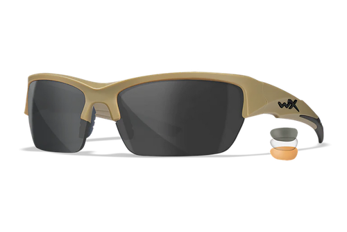 Wiley X CHVAL06T Valor  Medium Smoke Gray/Clear/Light Rust Lens Polycarbonate Matte Tan Frame