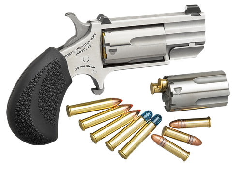 North American Arms PUGDC Pug Conversion 22 LR/22 WMR 5 Shot 1" Stainless Steel Barrel, Stainless Steel Frame, Stainless Cylinder, Black Rubber Grip, Exposed Hammer, XS White Dot Sight