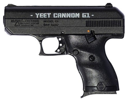 Hi-Point 916G1YC YC9 Gen1 9mm Luger 8+1 3.50" Black Steel Barrel, Black Serrated w/Engraving Steel Slide, Black Polymer Frame & Grip, Right Hand