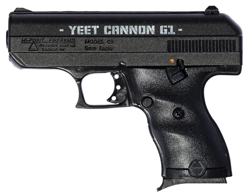 Hi-Point 916G1YC YC9 Gen1 9mm Luger 8+1 3.50" Black Steel Barrel, Black Serrated w/Engraving Steel Slide, Black Polymer Frame & Grip, Right Hand