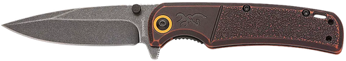 Browning 003220581 Buckmark  EDC Slim 3.13" Folding Drop Point Plain Black Stonewashed D2 Steel Blade, Bronze Stonewashed Polymer Handle