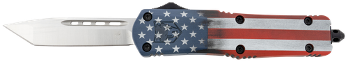 CobraTec Knives MCUSAFS3TNS FS-3 American Flag Medium 3" OTF Tanto Plain Satin D2 Steel Blade, 5" US Flag Aluminum Cerakoted Handle