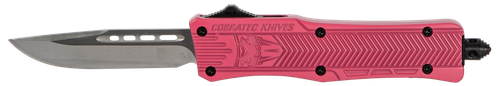 CobraTec Knives SPKCTK1SDNS CTK-1  Small 2.75" OTF Drop Point Plain D2 Steel Blade/Pink Aluminum Handle Features Glass Breaker Includes Pocket Clip