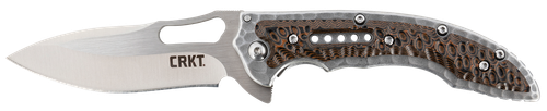 CRKT 5460 Fossil  Compact 3.41" Folding Drop Point Plain Satin 8Cr13MoV SS Blade, Brown G10/SS Handle, Includes Pocket Clip