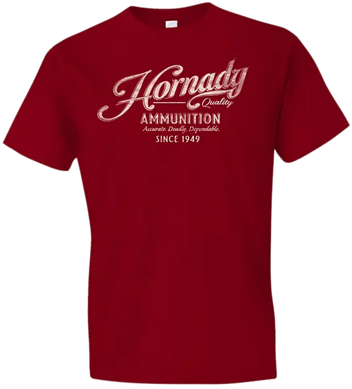 Hornady Gear 31872 Vintage Script  Red Cotton Semi-Fitted Medium