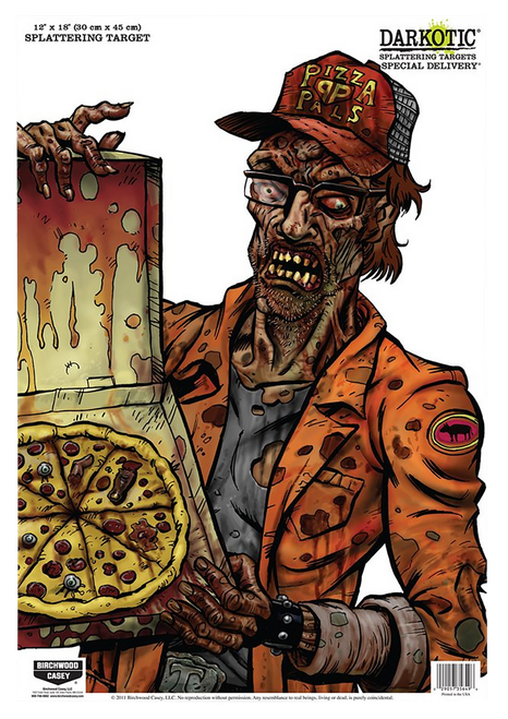 Birchwood Casey 35650 Darkotic Special Delivery Zombie Pizza Delivery Paper Hanging Universal 12" x 18" Multi-Color Impact Enhancement Splatter 8 Per Pkg