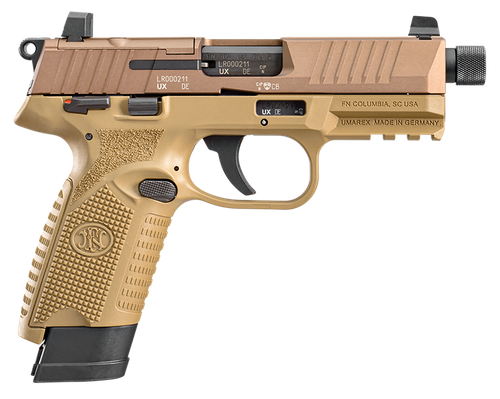 FN 66101009 502 Tactical 22 LR 10+1 4.60" Black Steel Threaded Barrel, Flat Dark Earth Optic Ready/Serrated Slide & Polymer Frame w/Picatinny Rail, FDE Textured Polymer Grip, Ambidextrous
