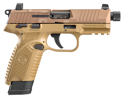 FN 66101009 502 Tactical 22 LR 10+1 4.60" Black Steel Threaded Barrel, Flat Dark Earth Optic Ready/Serrated Slide & Polymer Frame w/Picatinny Rail, FDE Textured Polymer Grip, Ambidextrous