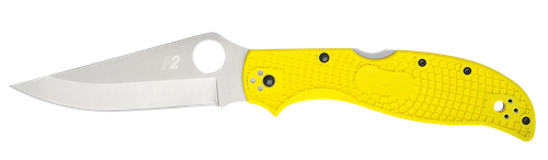 Spyderco C258PYL Stretch 2 XL Lightweight 3.95" Folding Plain Stonewashed H2 Steel Blade, Yellow Bi-Directional Texturing FRN Handle