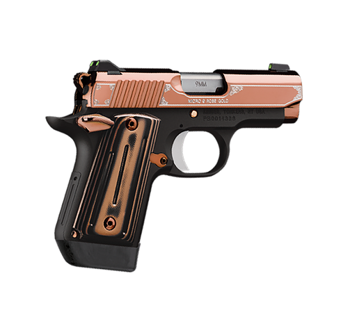 Kimber Mfg, Inc 3300174 Micro 9  9mm Luger 7+1 3.15" Stainless Ramped Steel Barrel, Rose Gold PVD Stainless Steel Serrated Slide, Matte Black Aluminum Frame, Black/Rose Gold G10 Grip