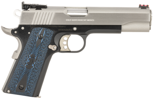 Colt Mfg O5970GCLTT Gold Cup Lite 45 ACP 8+1 5" Stainless National Match Barrel, Brushed Stainless Serrated Slide, Black/Stainless Stainless Steel Frame w/Beavertail, Blue Scalloped Checkered G10 Grip