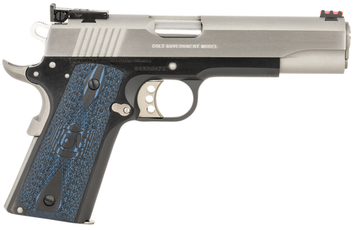 Colt Mfg O5970GCLTT Gold Cup Lite 45 ACP 8+1 5" Stainless National Match Barrel, Brushed Stainless Serrated Slide, Black/Stainless Stainless Steel Frame w/Beavertail, Blue Scalloped Checkered G10 Grip