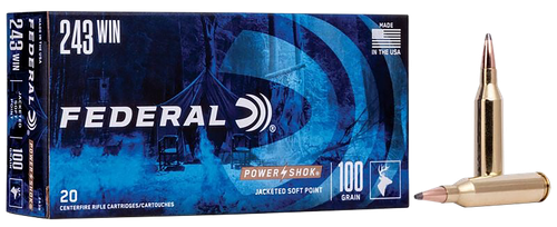 Federal 243B Power-Shok  243Win 100gr Jacketed Soft Point 20 Per Box/10 Case