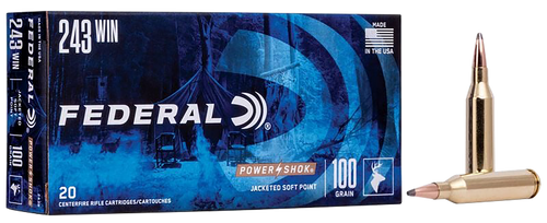 Federal 243B Power-Shok  243Win 100gr Jacketed Soft Point 20 Per Box/10 Case