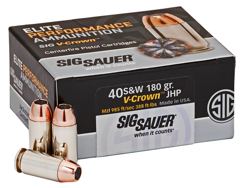 Sig Sauer E40SW250 Elite Performance  40S&W 180gr V-Crown Jacketed Hollow Point 50 Per Box/10 Case