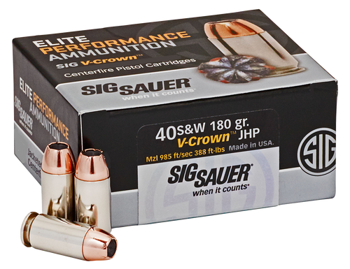 Sig Sauer E40SW250 Elite Performance  40S&W 180gr V-Crown Jacketed Hollow Point 50 Per Box/10 Case