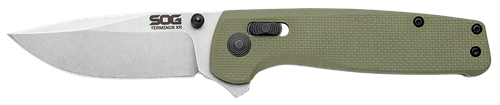 S.O.G SOGTM1022BX Terminus XR 2.95" Folding Clip Point Plain Stonewashed BD1 Steel Blade Olive Drab Textured G10 Handle Features Box Packaging Includes Pocket Clip